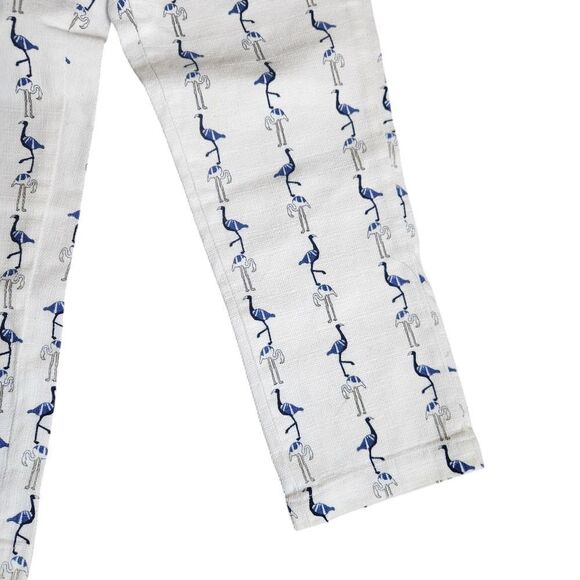 Zara Basic Capri Pants Size XS White Blue Gray Flamingos Twill Cotton Blend - Picture 3 of 8